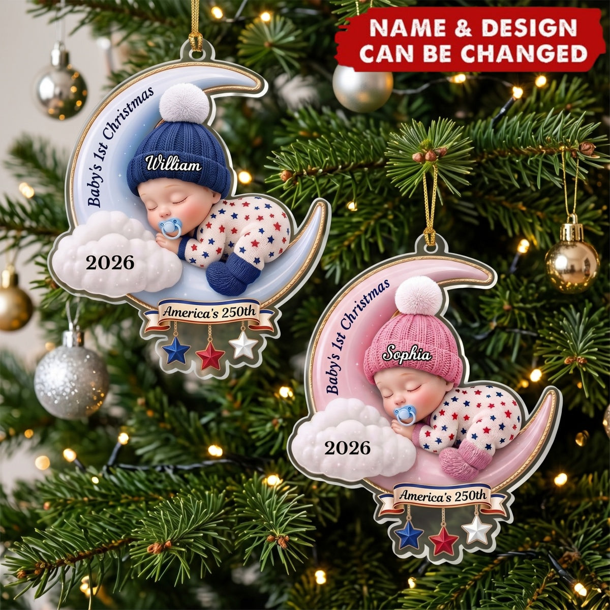 Dreamy Baby on the Moon - Personalized Acrylic Custom Shape Ornament