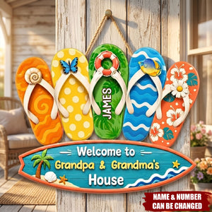Wooden Sign With Sunny Flip Flops, Welcome To Grandma & Grandpa's House