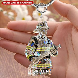 Custom Firefighter Crystal Light Effect Acrylic Keychain