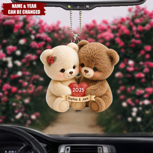 Loving Bear Couple - Personalized Acrylic Car Hanger - Sentimental Gift For Him, For Her