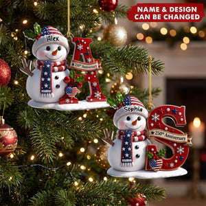 Anniversary Snowman Merry Christmas - Personalized Acrylic Custom Shape Ornament