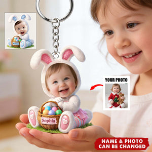 Easter Bunny Kid Acrylic Keychain - Custom Photo Gifts For Kids