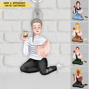 Elegant Girl Reading Book - Personalized Acrylic Keychain, Gift For Book Lover