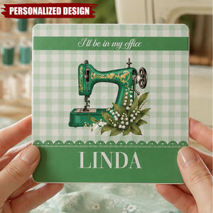 Personalized Sewing Lover Ceramic Coaster - Vintage Sewing Machine Themed Drink Coaster