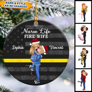 Saving Lives Together Firefighter/EMS/Nurse/Police Officer/Military- Personalized Ornament, Gift For Couple, Best Friends