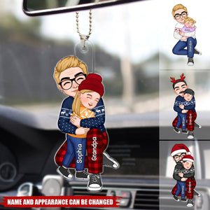 Cute Grandpa Hugging GrandKid Christmas Gift For Granddaughter Grandson Personalized Acrylic Car Ornament