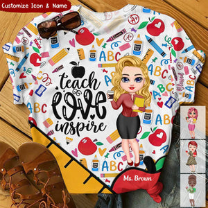 Doll Teacher Educator Teach Love Inspire Personalized 3D T-shirt