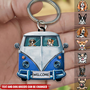 Personalized Colorful Camper Van Dog Camping Acrylic Keychain
