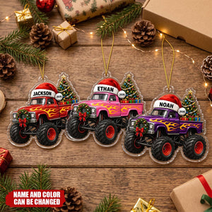 Personalized Monster Truck Christmas Ornament, Custom Name Acrylic Truck Ornament, Boys First Christmas Gift, 2026 Holiday Keepsake