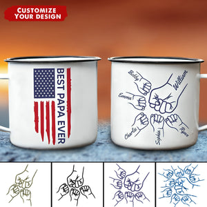 Best Dad Grandpa Ever Fist Bump Outline Nation Flag Personalized Campfire Mug