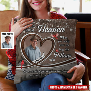 Personalized Hug From Heaven Custom Photo Memorial Pillow - Gifts for Family Members