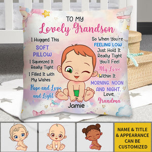 Hugged This Soft Pillow - Personalized Pillow, Gift For Baby Granddaugthter Grandson Daughter Son