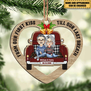 Couple Custom Heart Shaped Ornament - Personalized Wooden Ornament - Christmas, New Year, Anniversary Gift For Couples, Husband, Wife, Lovers, Anniversary, Engagement