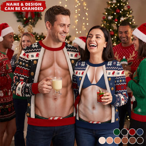 Personalized Ugly Christmas Couple Sweatshirt - Gift For Husband & Wife