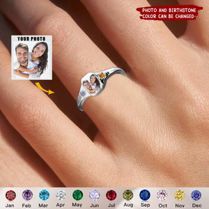 Personalized Couple Photo Birthstone Custom Ring