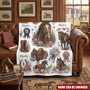 Custom Name Horse Blanket - Personalized Floral Western Cowgirl Gift for Horse Lovers