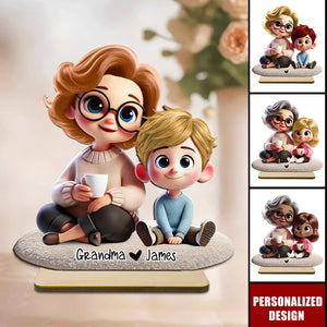 Happy Grandma & Grandkid Personalized Standing Wooden Plaque, Perfect 2025 Mother's Day Gift For Mom, For Grandma