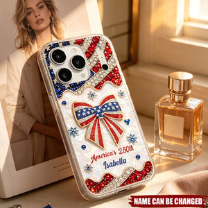 America's 250th Bow, Personalized Clear Phone Case, Gift For Her