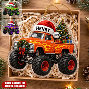 Personalized Monster Truck Christmas Ornament, Custom Name Acrylic Truck Ornament, Boys First Christmas Gift, 2026 Holiday Keepsake