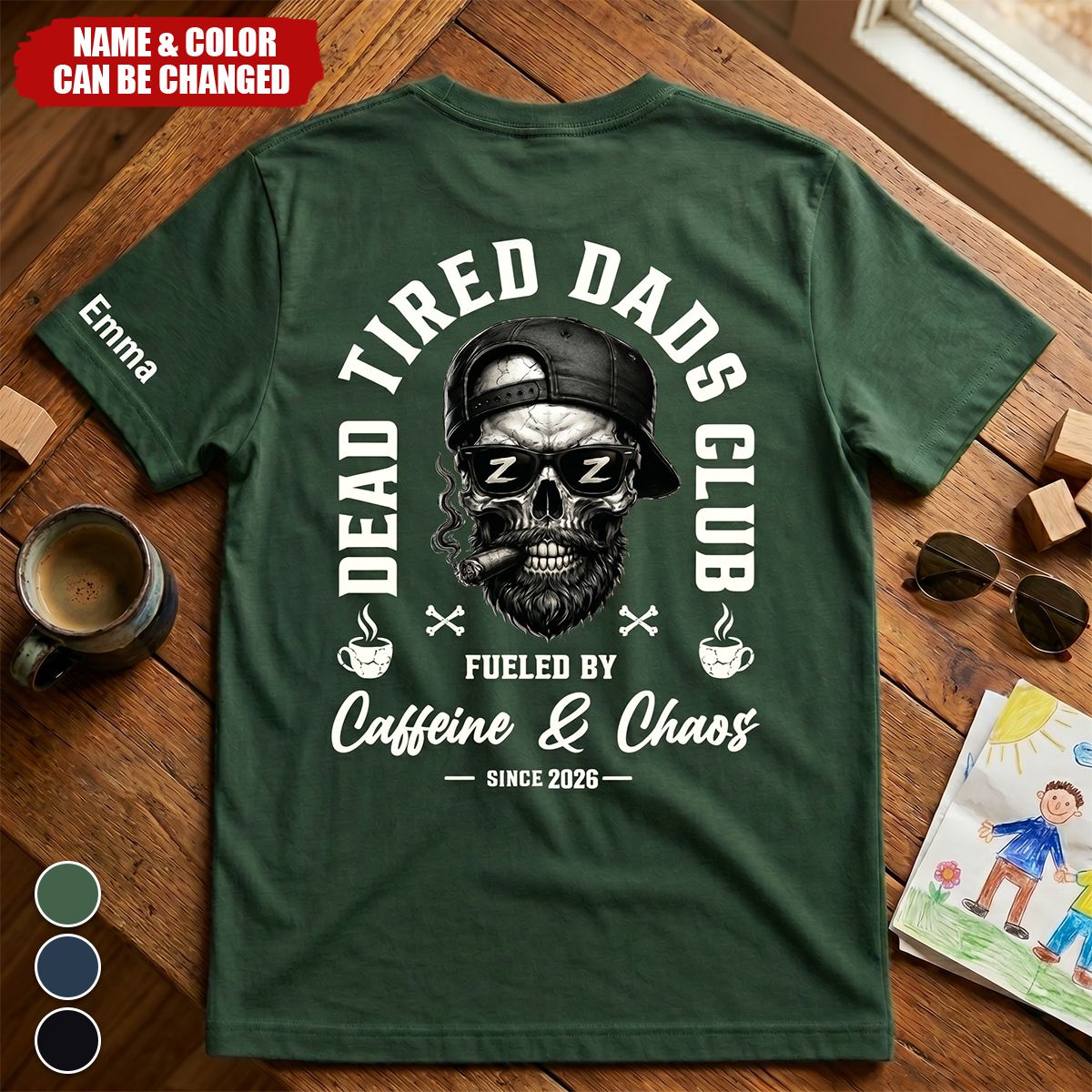 Dead Tired Dads Club Custom Kids' Names On Sleeves Shirt