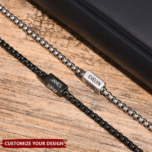 Stainless Steel Square Pearl Cube Personalized Bracelet, Gift For Dad