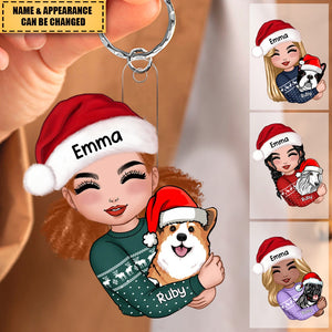 Dog Mom Hugging Dog Personalized Acrylic Keychain
