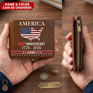 Customized USA 250th Anniversary Wallet - Personalized Name - The Patriot's Gift