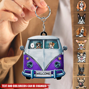 Personalized Colorful Camper Van Dog Camping Acrylic Keychain