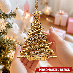Personalized Flute Christmas Tree Acrylic Ornament - Custom Name Music Instrument Hanging Decor