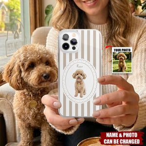 Custom Pet Portrait Watercolor Striped Pattern - Personalized Phone Case