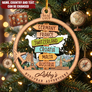 European Adventures - Personalized Acrylic Wooden Ornament