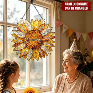 The Sunshine Of Our Family - Personalized Sunflower Window Hanging Suncatcher Ornament - Mother's Day Birthday Gifts For Mom, Grandma