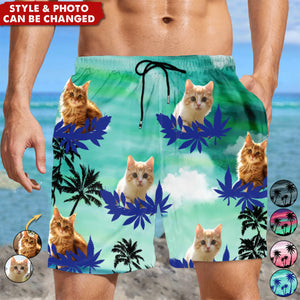 Custom Photo Funny Family Pet Face Color Sunset - Funny Gift For Pet Lovers- Personalized Unisex Beach Shorts