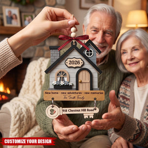 Custom New Home Wooden Ornament With Tag - Personalized Anniversary Christmas Wedding Gifts