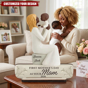 Personalized 2-Layer Wooden Plaque, Mom Holding Baby Keepsake, Unique First Mother's Day Gift
