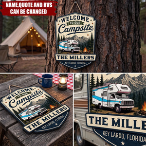 Welcome To Our Campsite - Personalized Wood Sign
