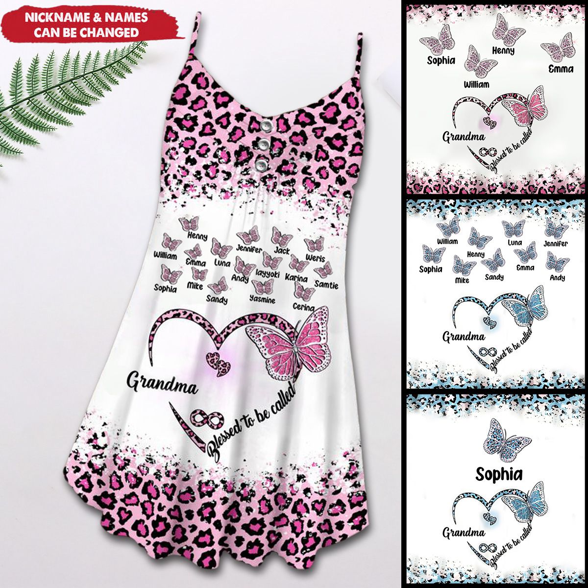 Personalized Blessed To Be Called Nana Butterfly Heart Infinity Grandkids Love Summer Dress