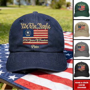 Stars And Stripes Faux Embroidery Effect We The People - Personalized Vintage Washed Denim Cap