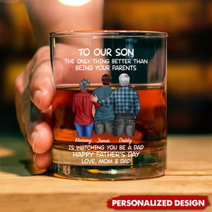 To My Son From Mom Dad Happy Father's Day Personalized Whiskey Glass, Father's Day Gift For Son