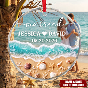 Custom First Christmas Circle Glass Ornament - Personalized Anniversary Christmas Wedding Gifts