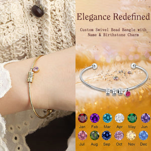 Elegant Custom Swivel Bead Name With Birthstone Personalized Bangle