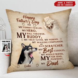 Personalized Father's Day Pillow - Gift Idea For Dog Owner - Upload Dog Photo - Happy Father's Day To My Hero