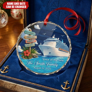 Custom Cruise Ship Circle Glass Ornament - Personalized Christmas Birthday Gifts For Mom, Dad, Brother, Sister - Making Waves Together