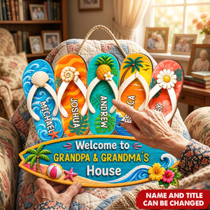 Welcome To Grandma & Grandpa's House - Personalized Wood Sign