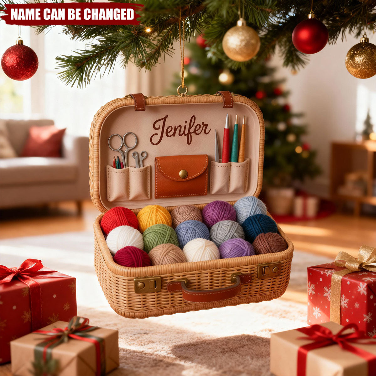 Knitting and Crochet 2D FLAT Ornament, Personalized Yarn Ball Ornament, Sewing Lover Gift