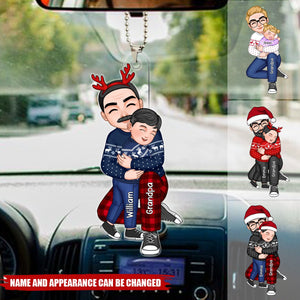 Cute Grandpa Hugging GrandKid Christmas Gift For Granddaughter Grandson Personalized Acrylic Car Ornament