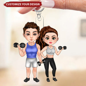Gym Couple - Personalized Couples Keychain - Gift For Gym Couple