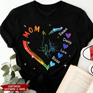 Grandma Mama And Kid Hands Heart Personalized T-Shirt