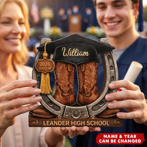 Personalized Graduation Wooden Block Customized Cowboy Cowgirl Boots Class of 2026