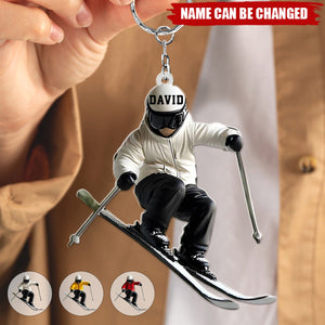 Skiing Fun Personalized Name Shaped Keychain, Gift Idea For Skiing Lovers